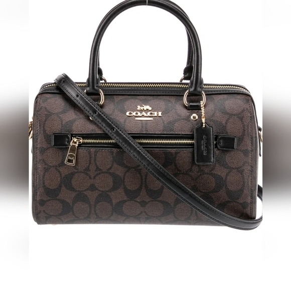 Coach Handbags - Coach Rowan Satchel NWT brown print. Leather. Gold hardware shoulder/crossbody